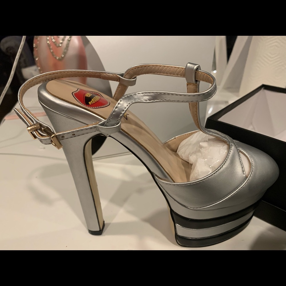 Silver/Black Stripe Platform Heels